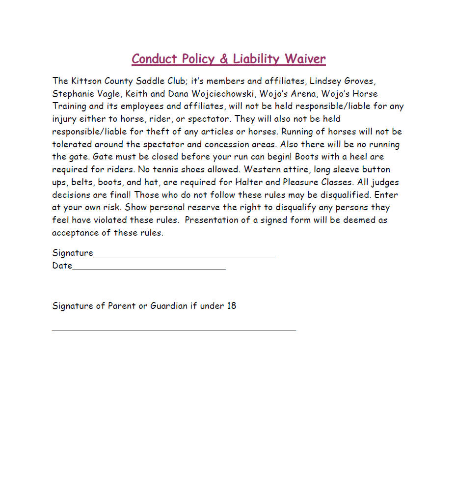 Conduct Policy & Liability Waiver